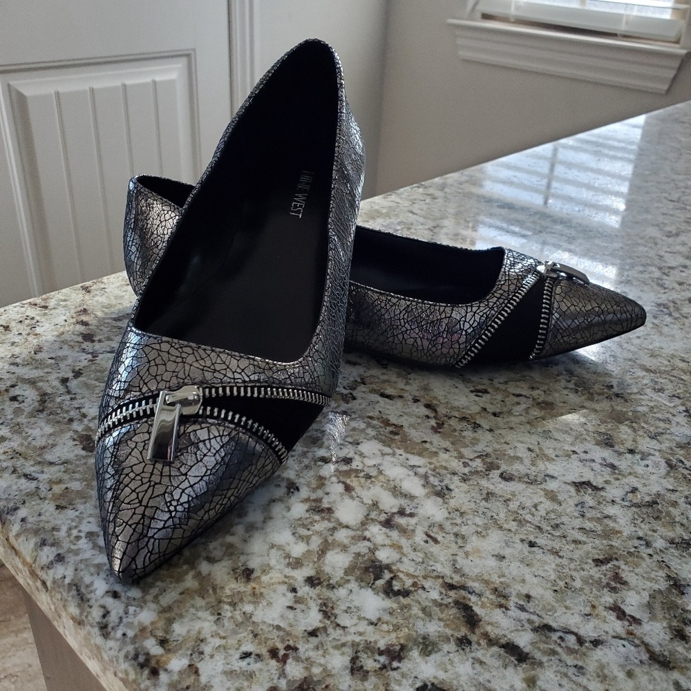 Sassy Silver Zippered Nine West Flats